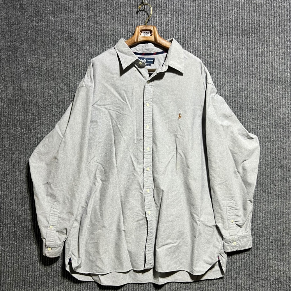 Ralph Lauren Button Down Shirt Mens 4XLT Grey Oxford Classic Fit Long Sleeve